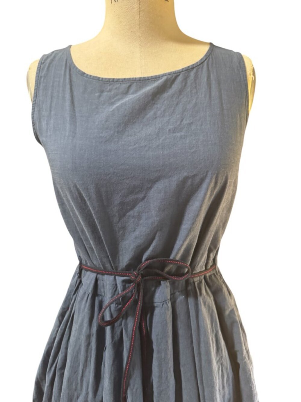Ines de la Fressange Chambray Midi Dress Sleeveless Tie Waist M - Picture 2 of 6